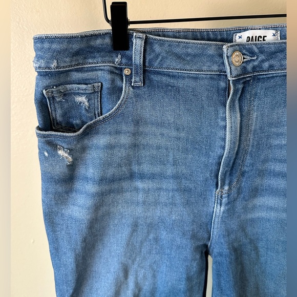 PAIGE Denim Sarah Slim Straight Distressed Jeans Size 34 - Picture 6 of 14
